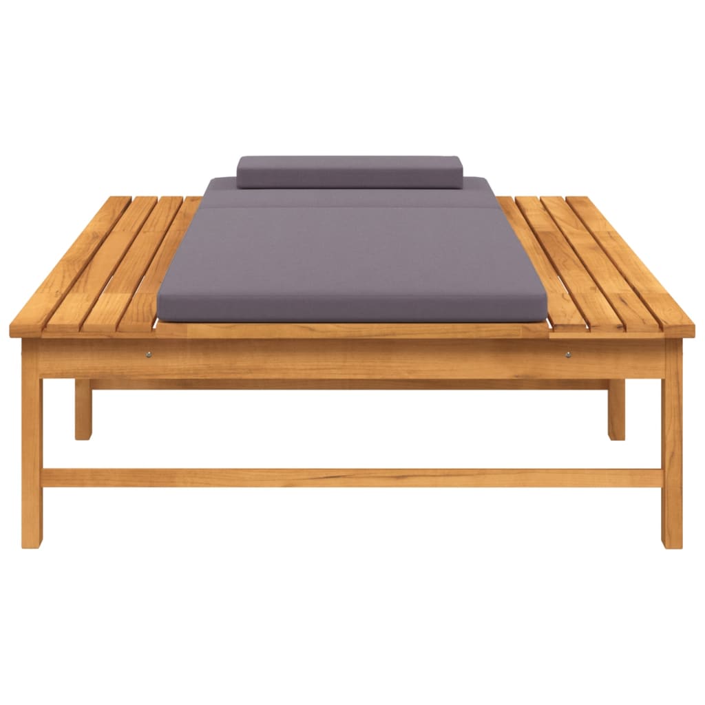 Sun lounger + cushion/dark grey solid acacia cushion