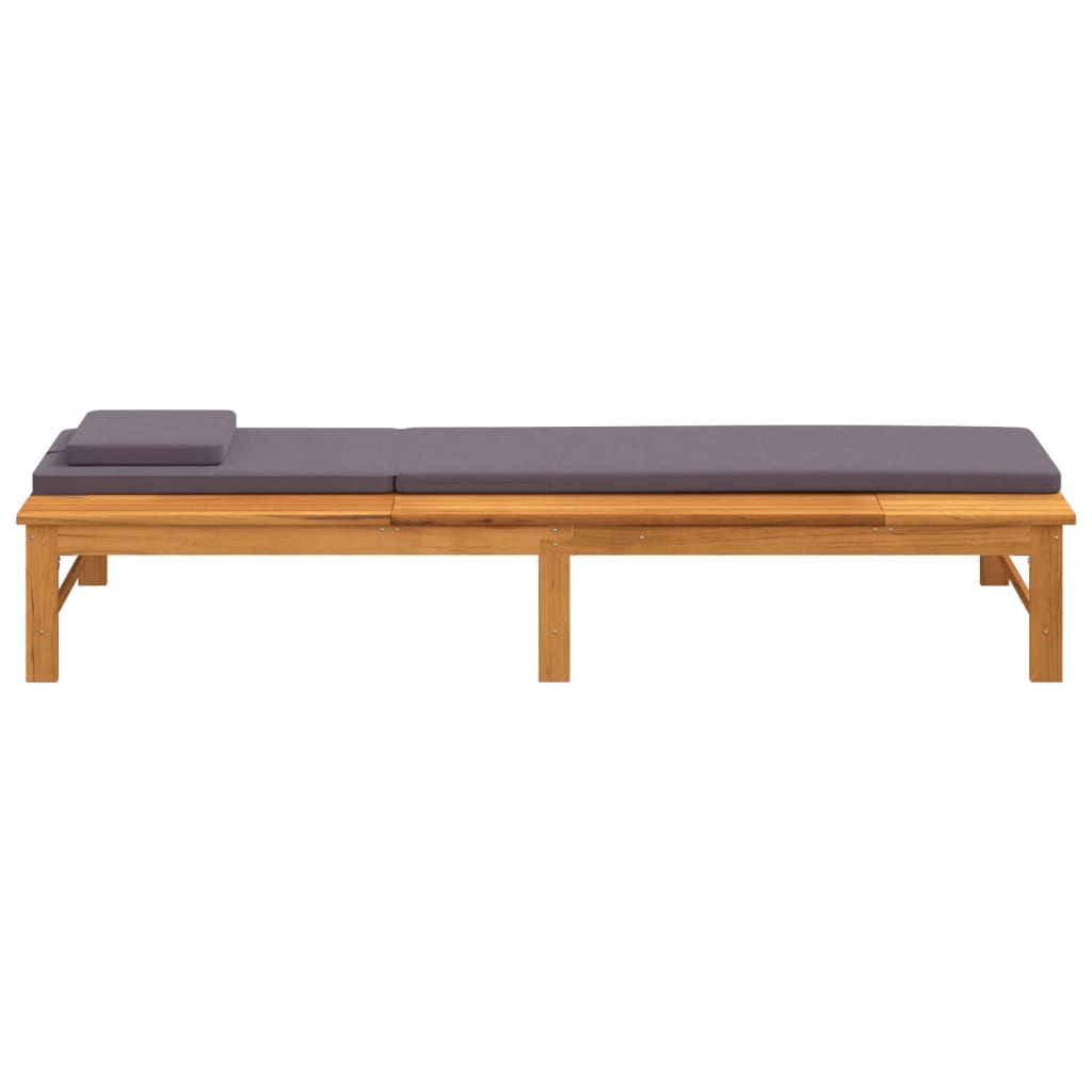 Sun lounger + cushion/dark grey solid acacia cushion