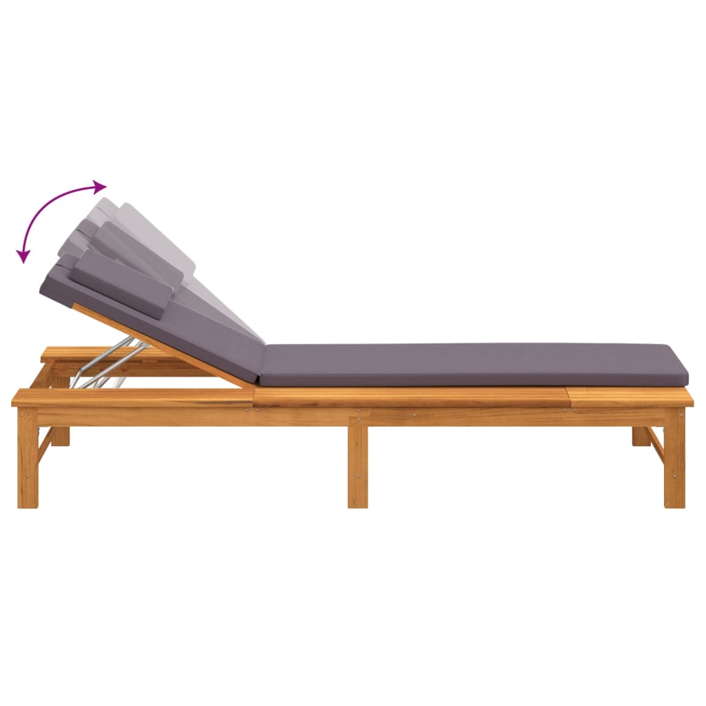 Sun lounger + cushion/dark grey solid acacia cushion
