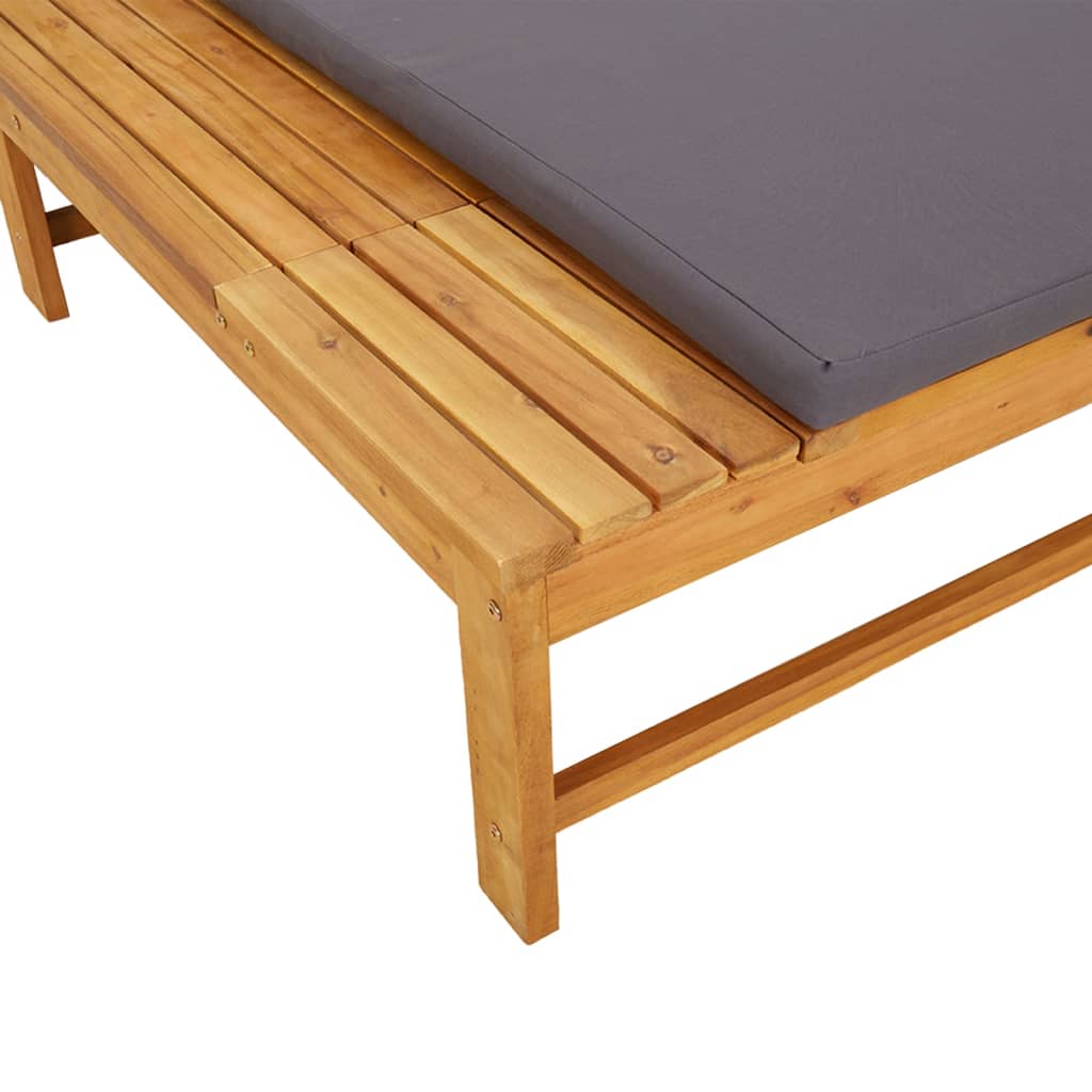 Sun lounger + cushion/dark grey solid acacia cushion