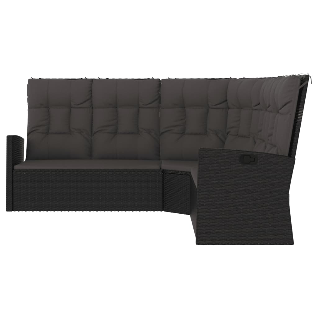 Reclining corner sofa with black poly rattan cushions