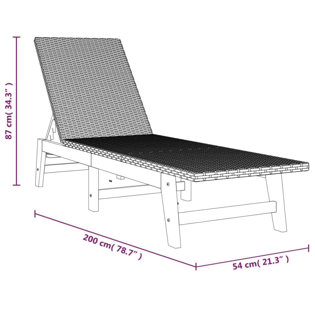 Sun lounger with PE wicker and solid acacia cushion