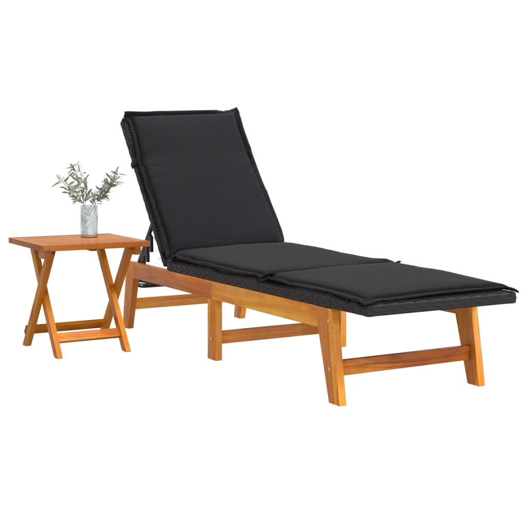 Espreguiçadeira com mesa vime PE e madeira de acácia maciça