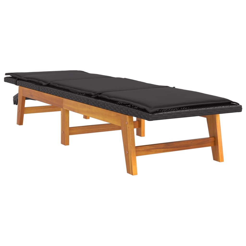 Espreguiçadeira com mesa vime PE e madeira de acácia maciça