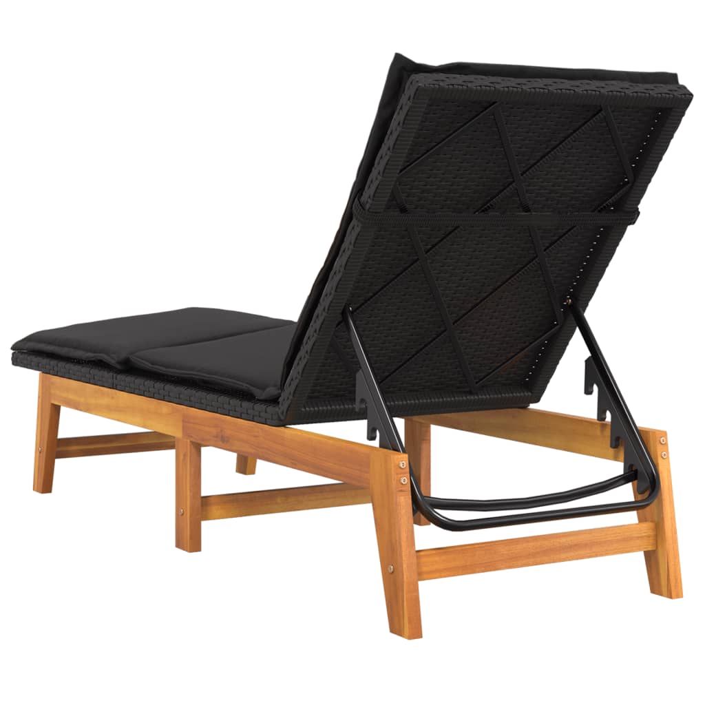 Espreguiçadeira com mesa vime PE e madeira de acácia maciça