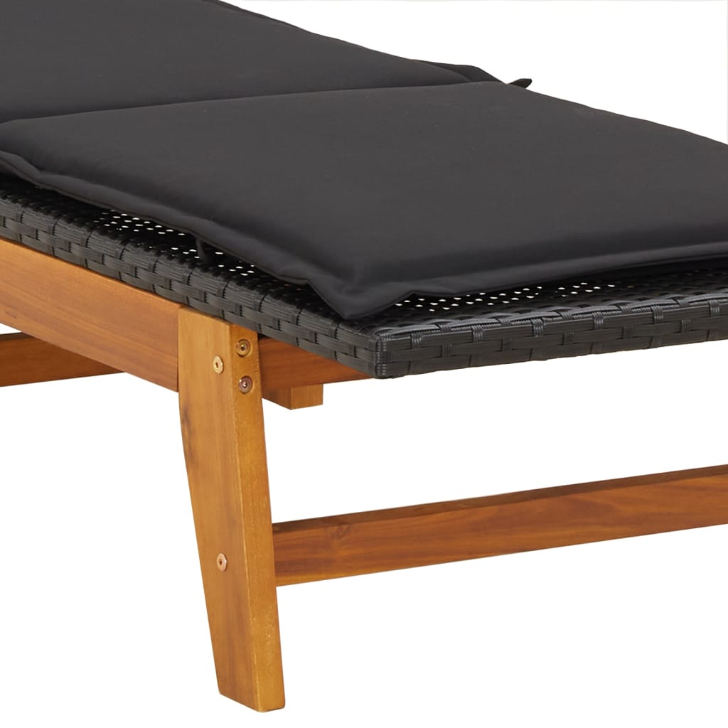 Espreguiçadeira com mesa vime PE e madeira de acácia maciça