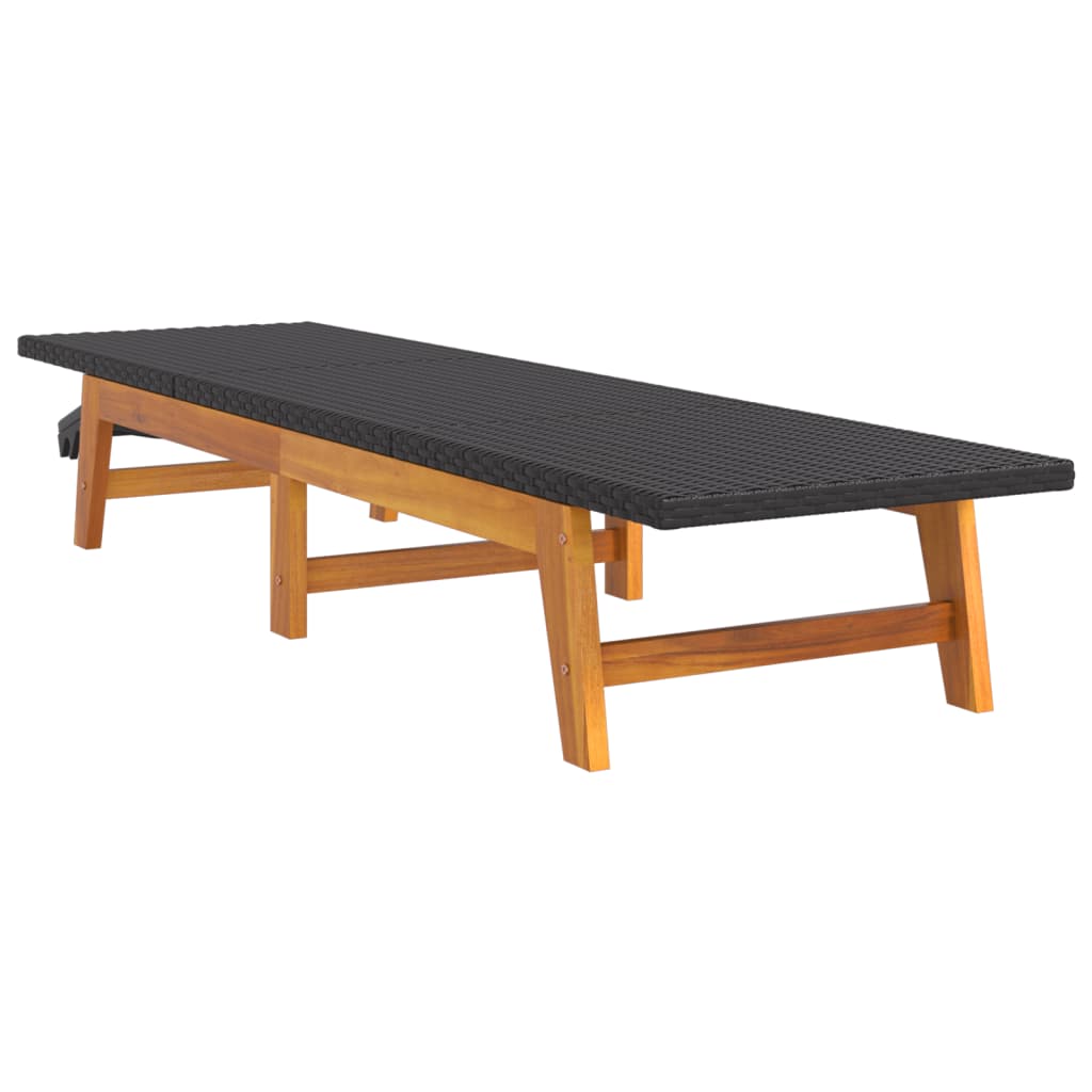 Sun lounger with table made of PE wicker and solid acacia wood
