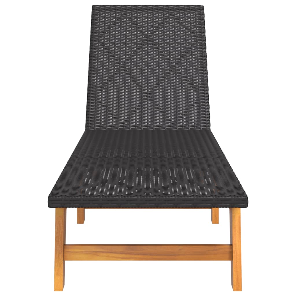 Sun lounger with table made of PE wicker and solid acacia wood