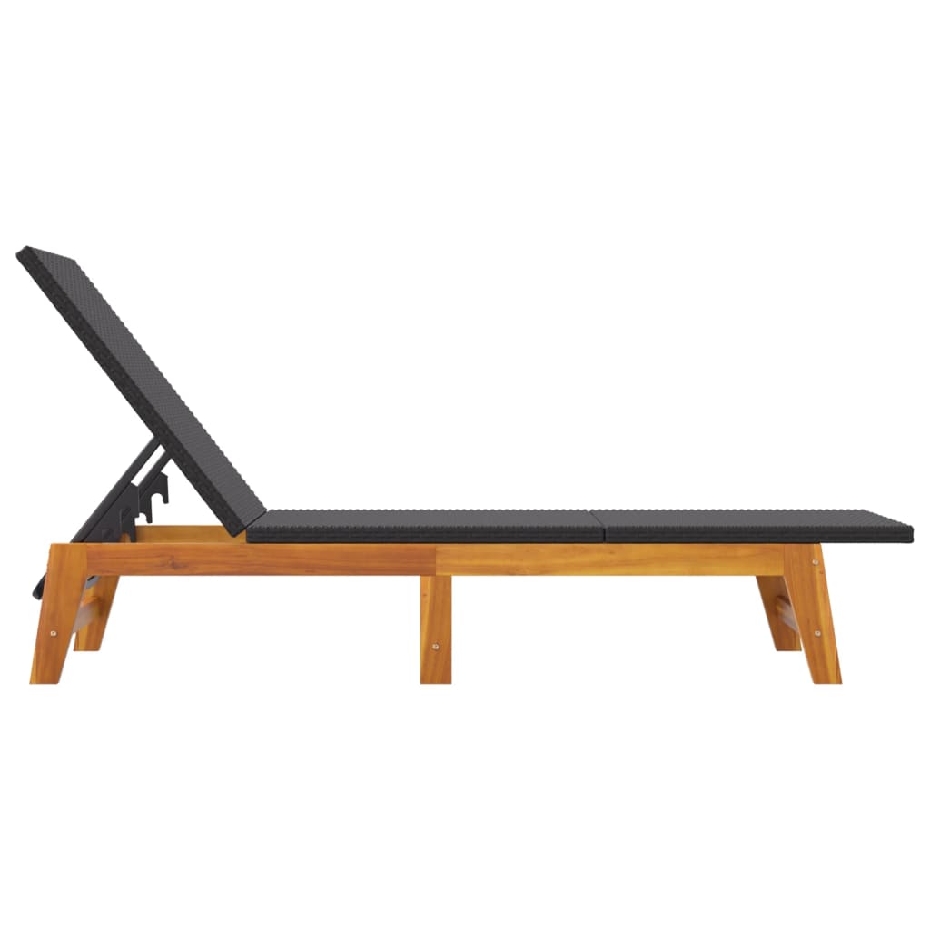 Sun lounger with table made of PE wicker and solid acacia wood