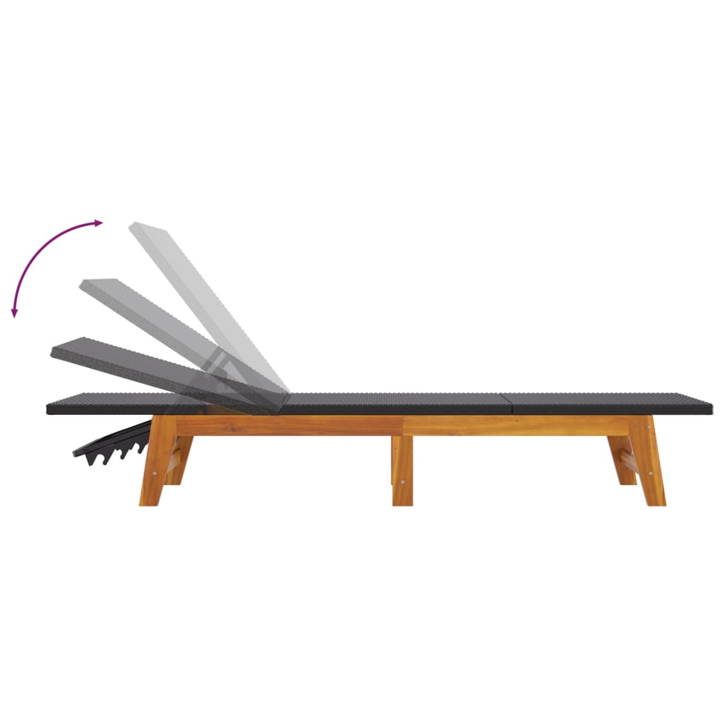 Sun lounger with table made of PE wicker and solid acacia wood