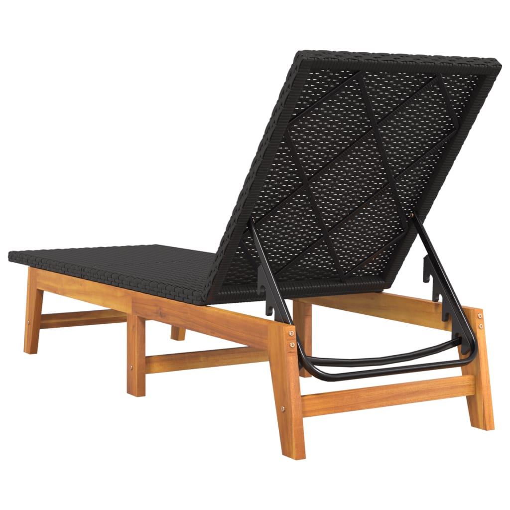 Sun lounger with table made of PE wicker and solid acacia wood