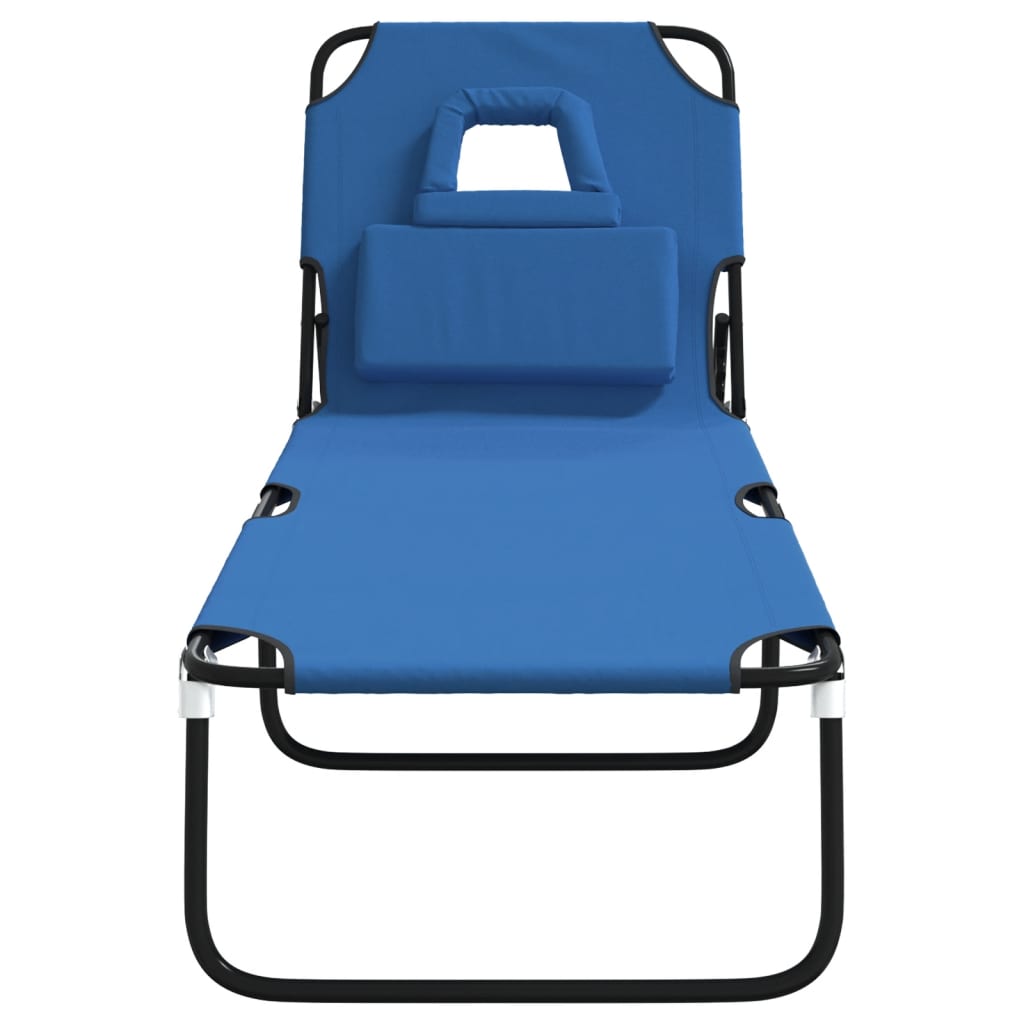 Folding sun lounger oxford fabric/powder coated steel blue