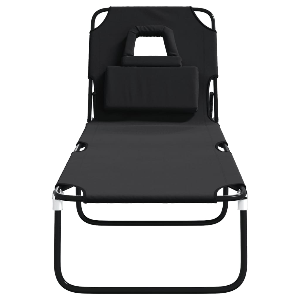 Folding sun lounger oxford fabric/black powder coated steel