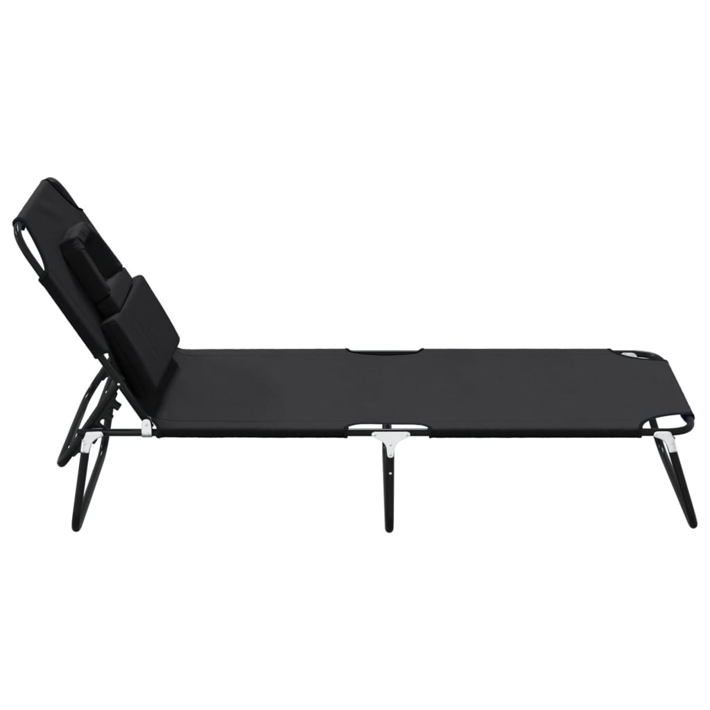 Folding sun lounger oxford fabric/black powder coated steel