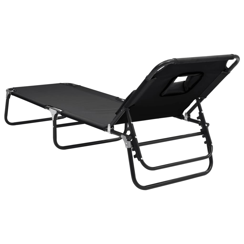 Folding sun lounger oxford fabric/black powder coated steel