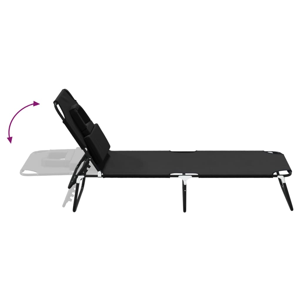 Folding sun lounger oxford fabric/black powder coated steel