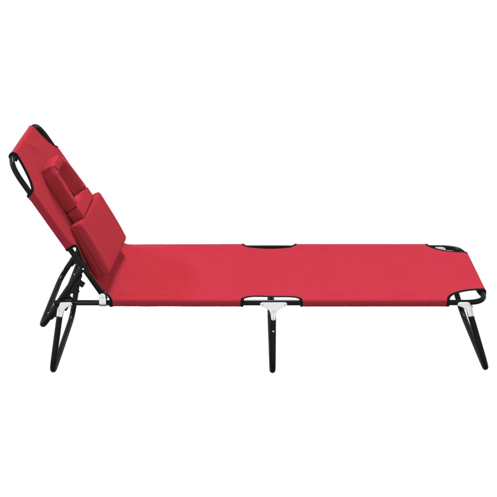 Folding sun lounger oxford fabric/red powder coated steel