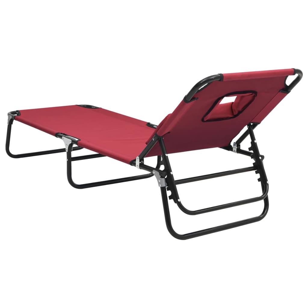 Folding sun lounger oxford fabric/red powder coated steel