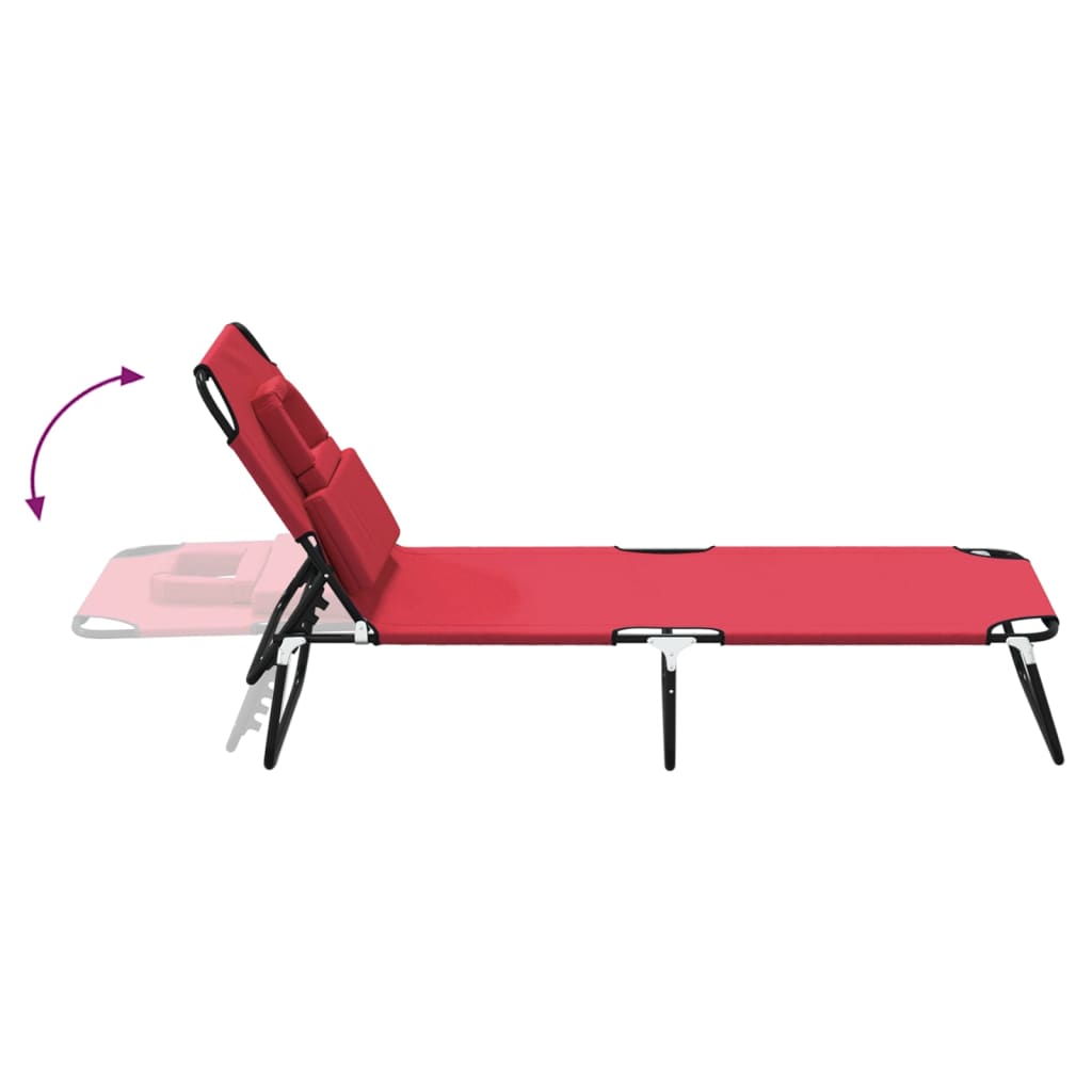 Folding sun lounger oxford fabric/red powder coated steel
