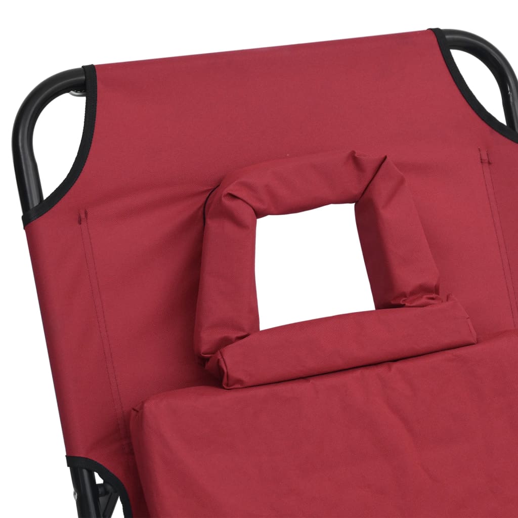 Folding sun lounger oxford fabric/red powder coated steel