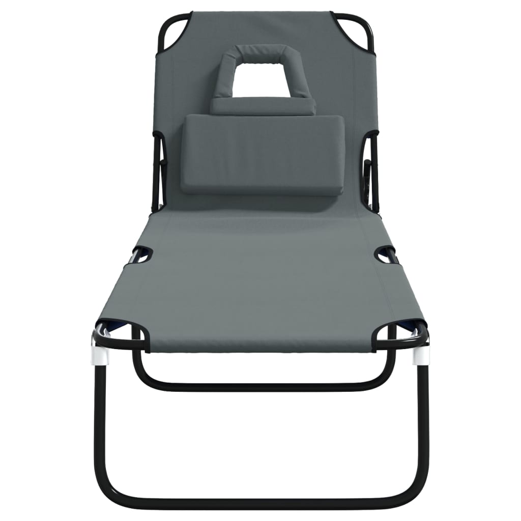 Folding sun lounger oxford fabric/powder coated steel grey
