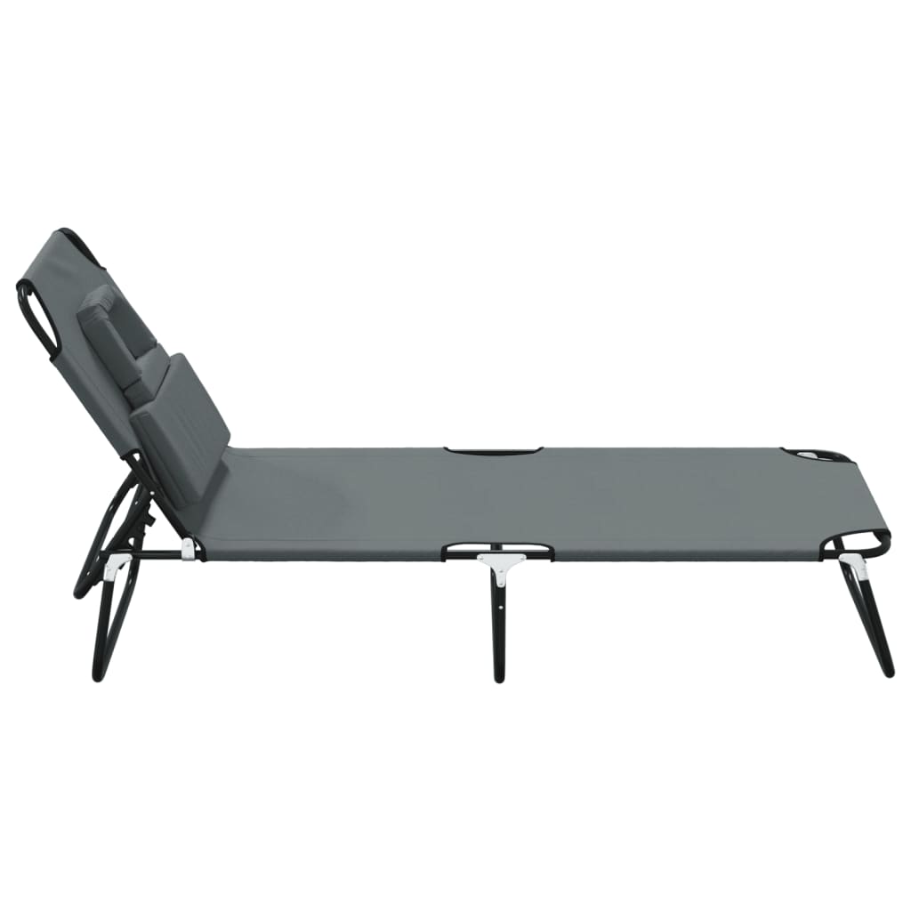 Folding sun lounger oxford fabric/powder coated steel grey