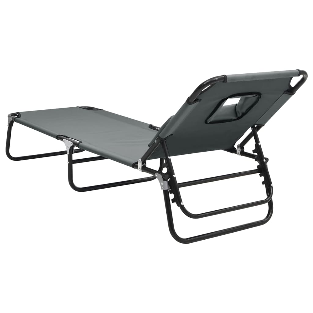 Folding sun lounger oxford fabric/powder coated steel grey
