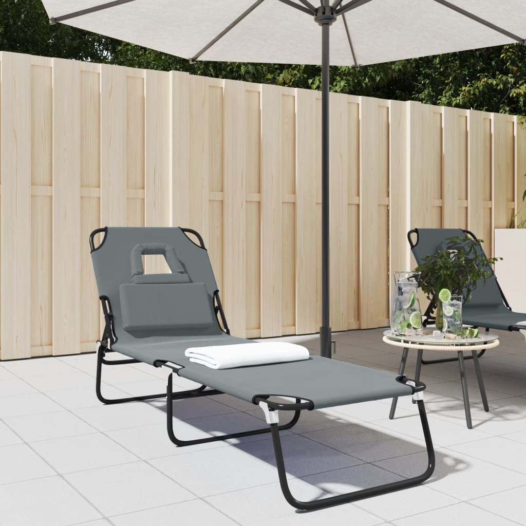 Folding sun lounger oxford fabric/powder coated steel grey