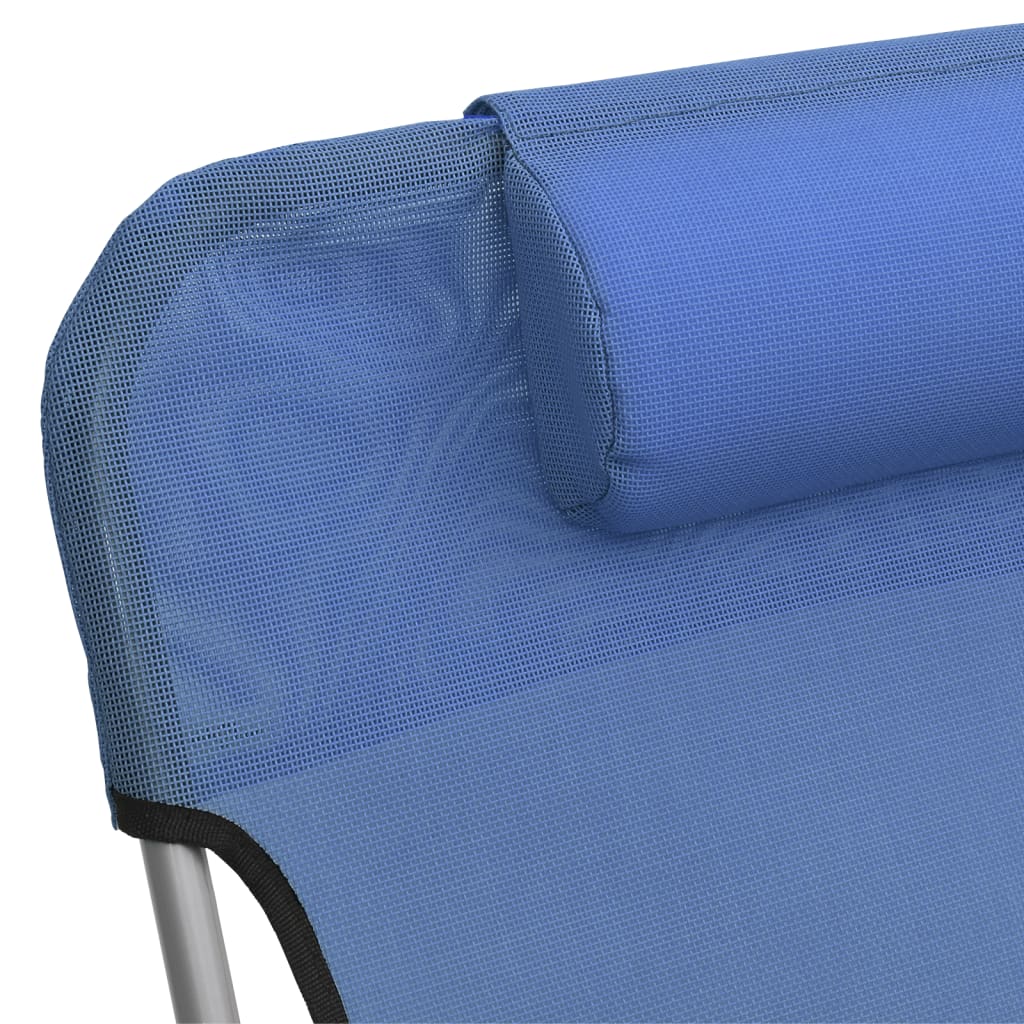 Folding sun loungers 2 pcs textilene and steel blue