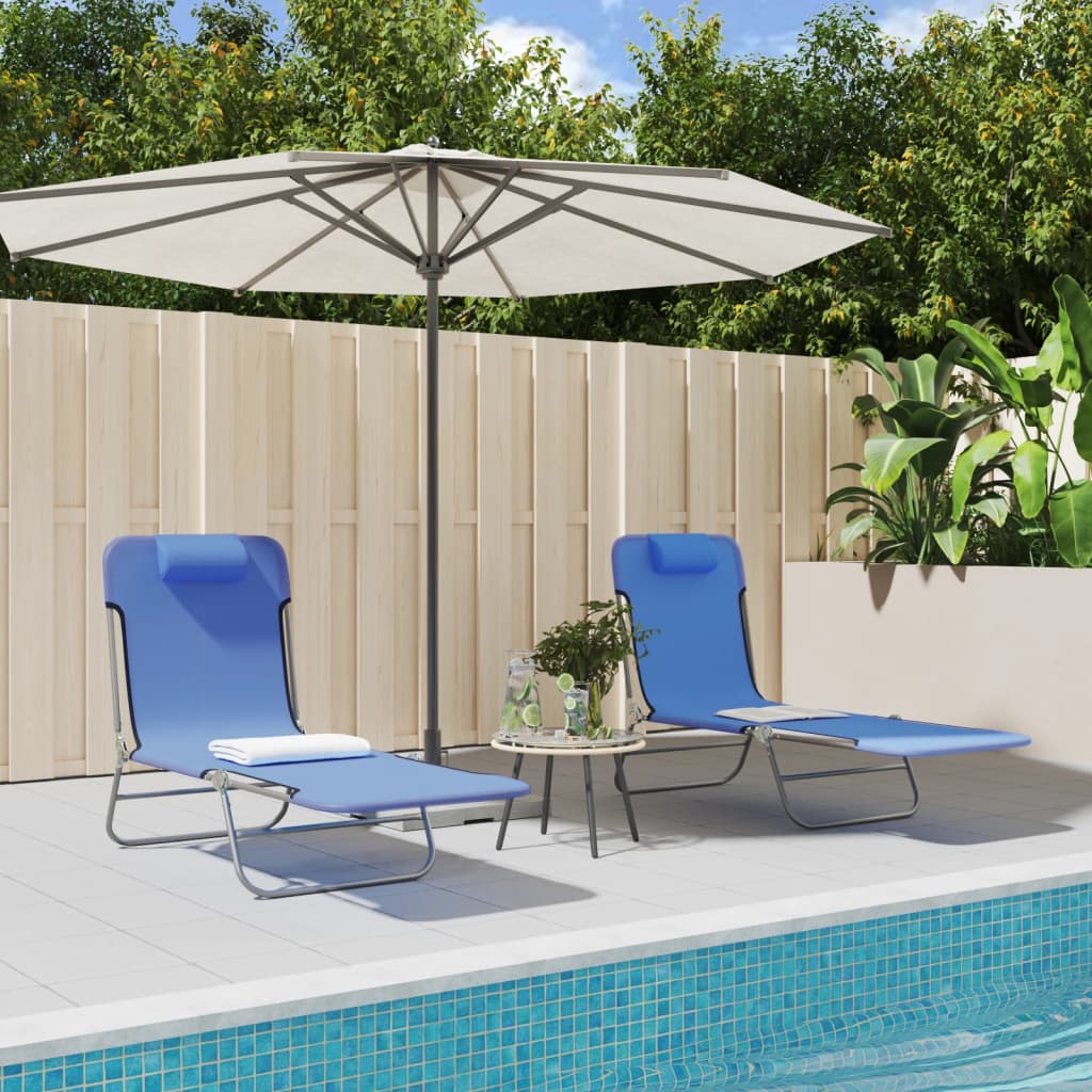 Folding sun loungers 2 pcs textilene and steel blue