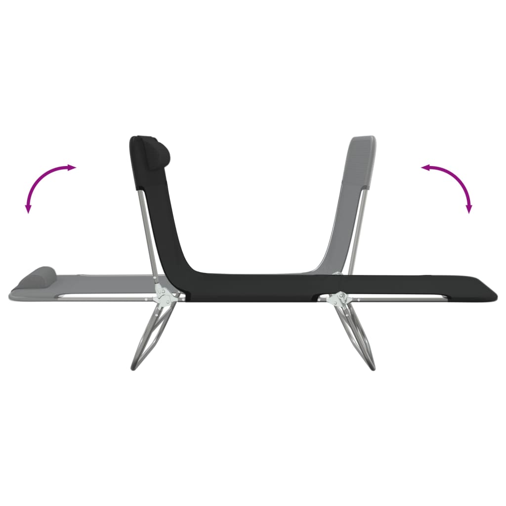 Folding sun loungers 2 pcs textilene and black steel