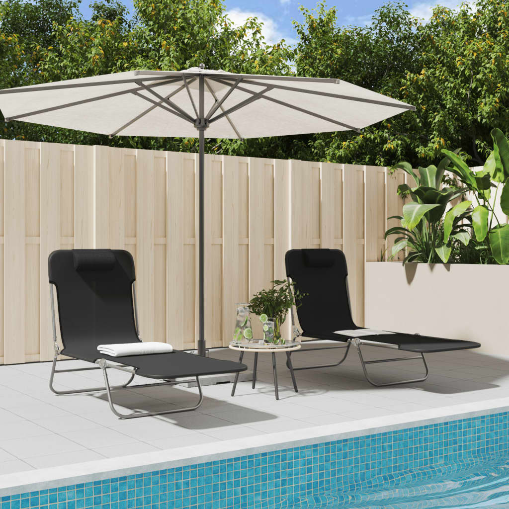 Folding sun loungers 2 pcs textilene and black steel
