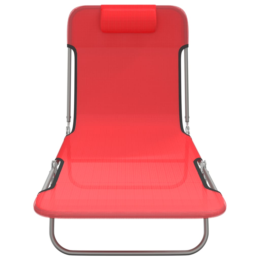 Folding sun loungers 2 pcs textilene and red steel