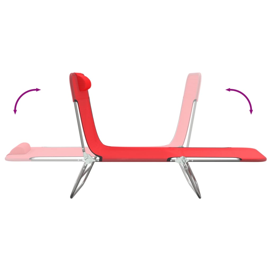 Folding sun loungers 2 pcs textilene and red steel