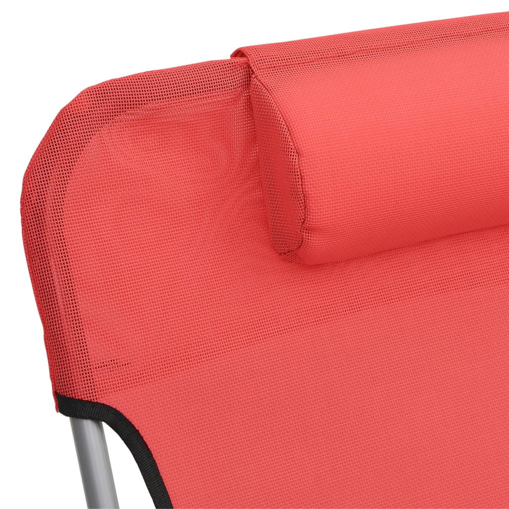 Folding sun loungers 2 pcs textilene and red steel