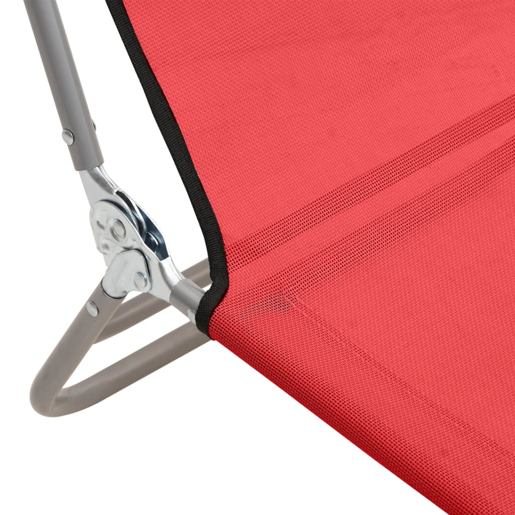 Folding sun loungers 2 pcs textilene and red steel