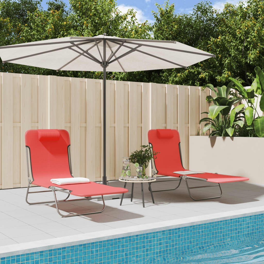 Folding sun loungers 2 pcs textilene and red steel