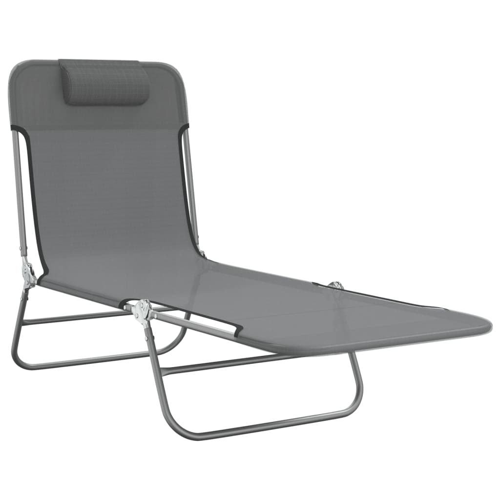 Folding sun loungers 2 pcs textilene and steel grey