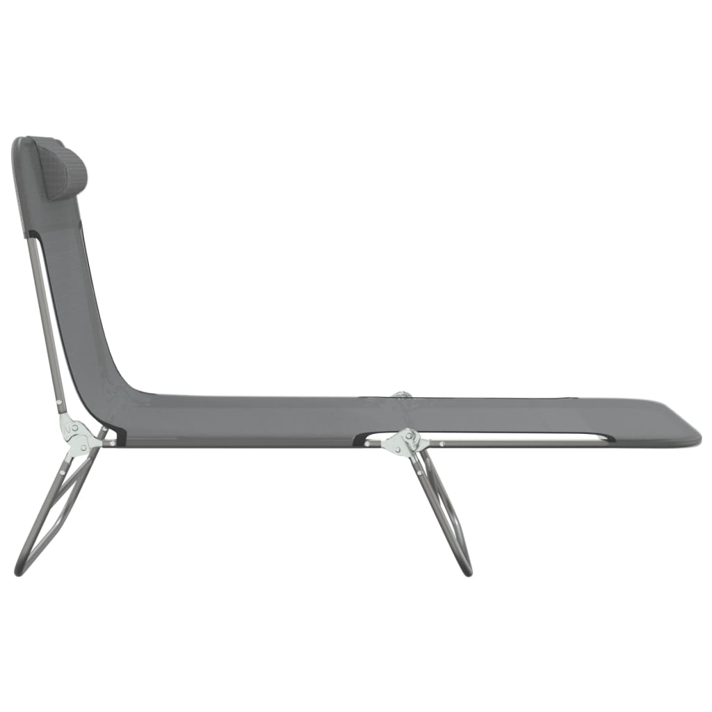 Folding sun loungers 2 pcs textilene and steel grey