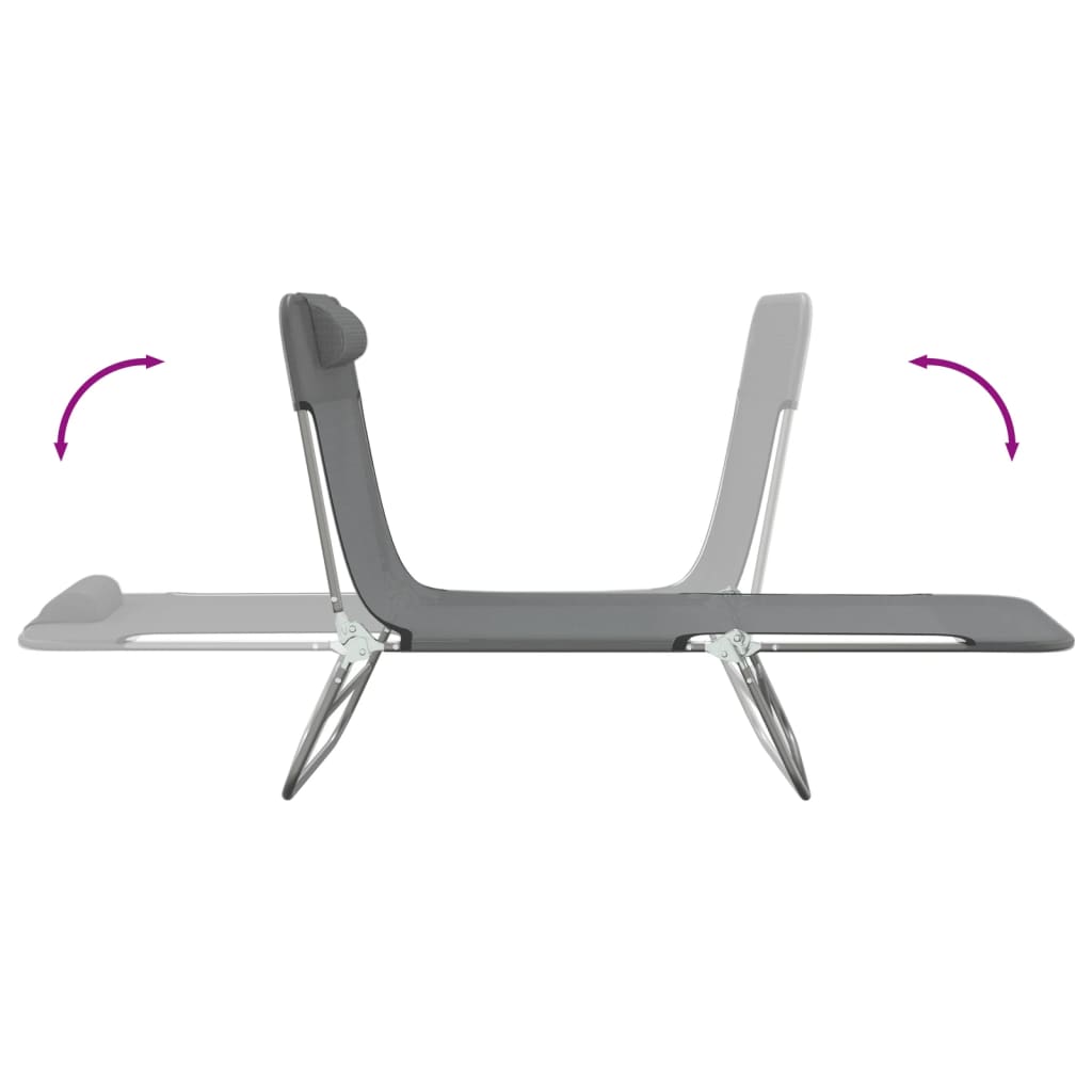 Folding sun loungers 2 pcs textilene and steel grey