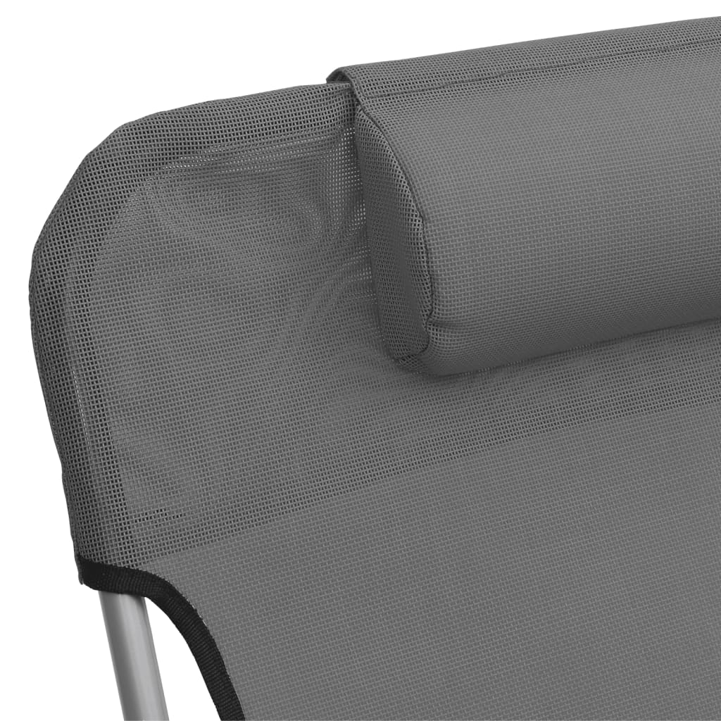 Folding sun loungers 2 pcs textilene and steel grey