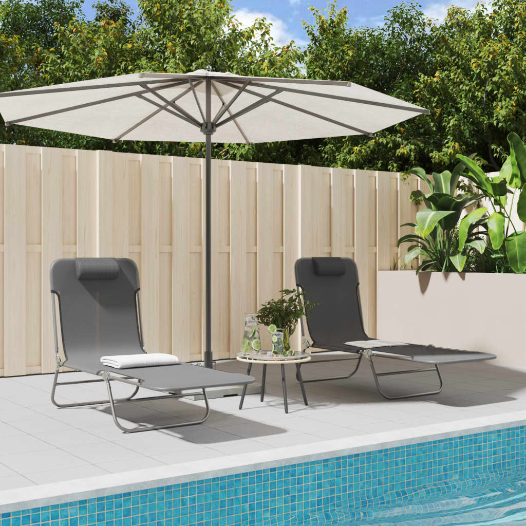 Folding sun loungers 2 pcs textilene and steel grey