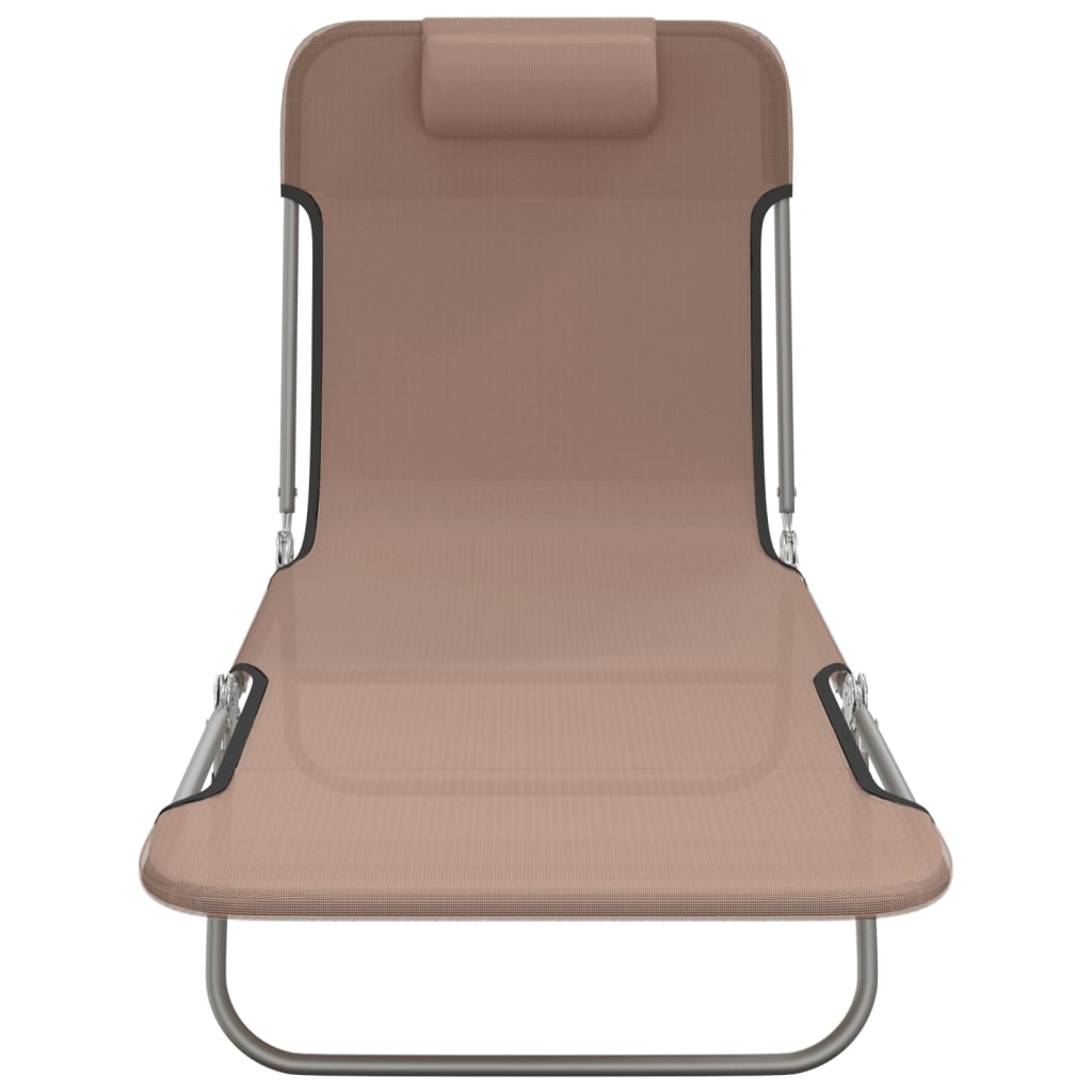 Folding sun loungers 2 pcs textilene and steel brown