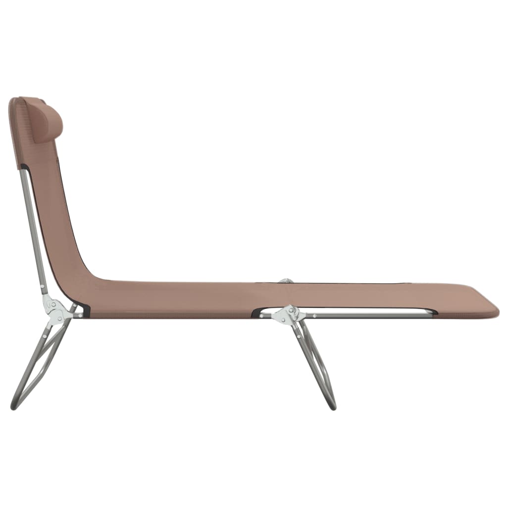 Folding sun loungers 2 pcs textilene and steel brown