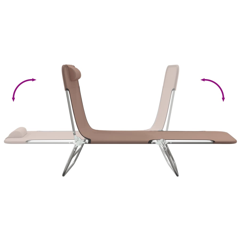 Folding sun loungers 2 pcs textilene and steel brown