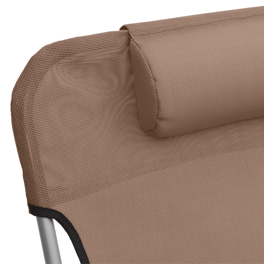 Folding sun loungers 2 pcs textilene and steel brown