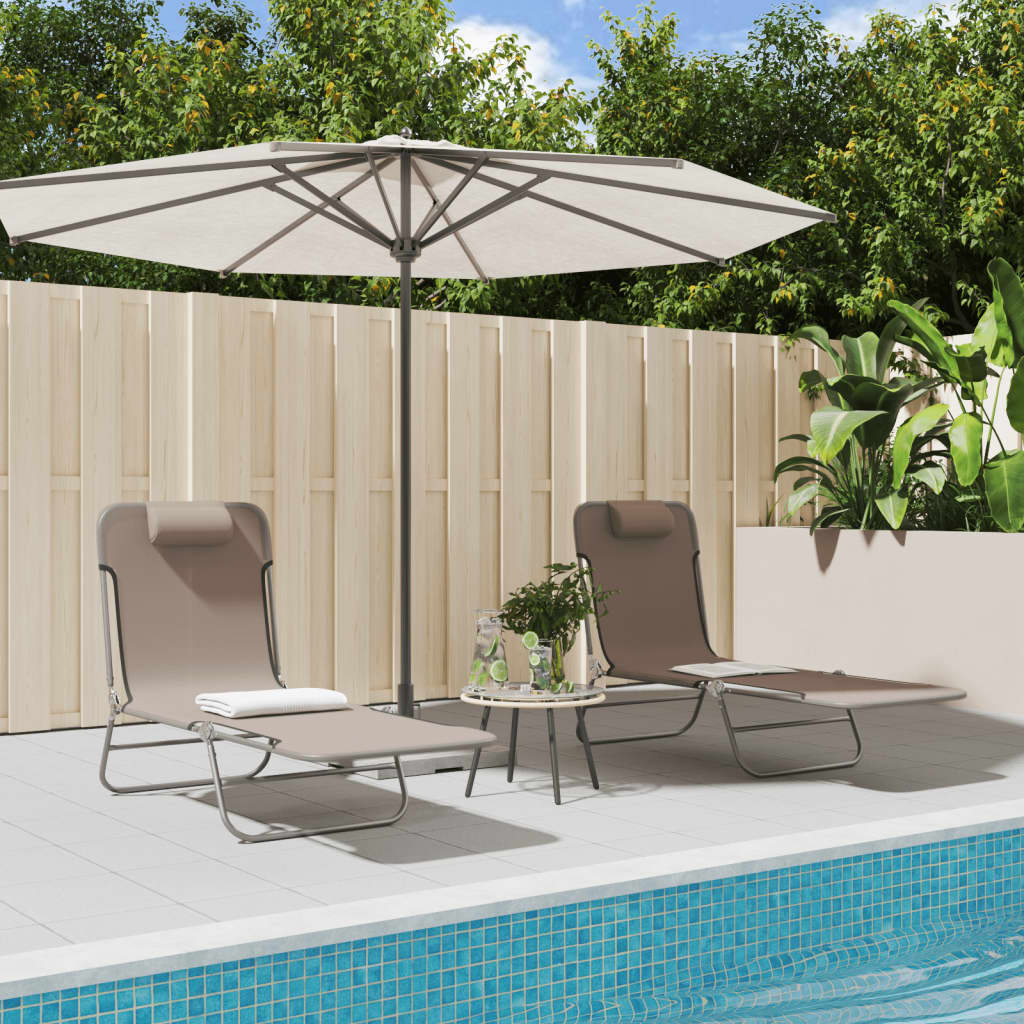 Folding sun loungers 2 pcs textilene and steel brown