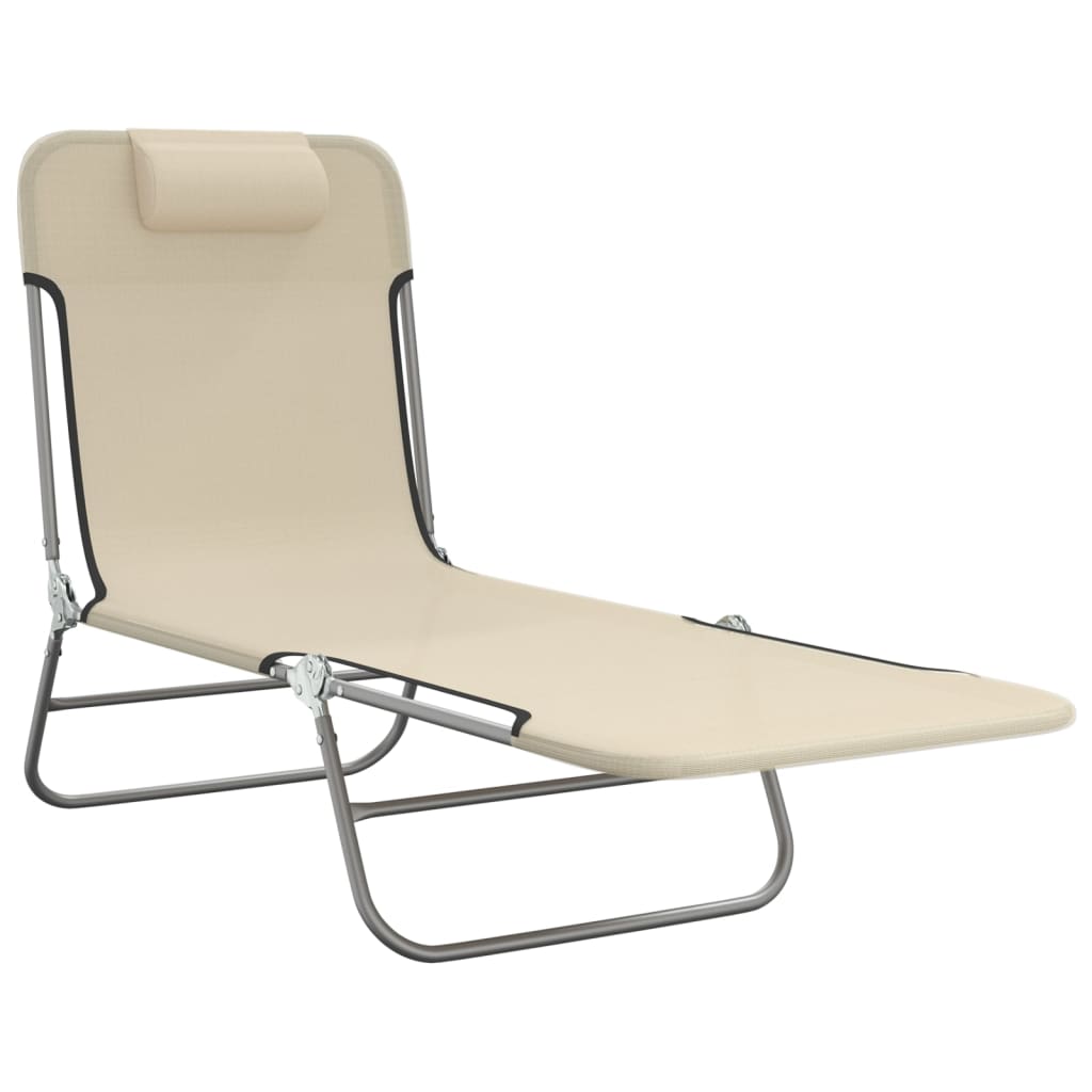 Folding sun loungers 2 pcs textilene and steel cream color
