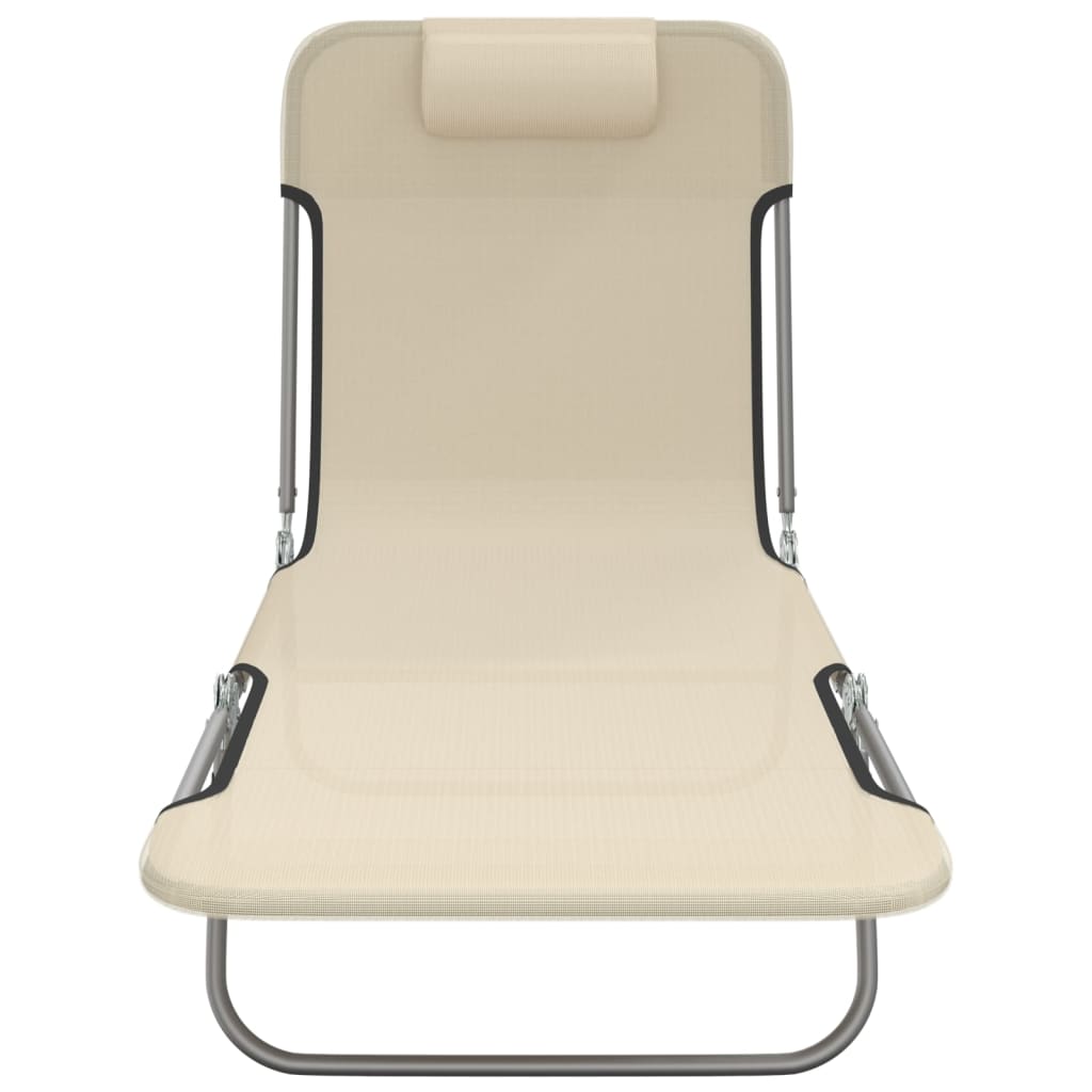 Folding sun loungers 2 pcs textilene and steel cream color
