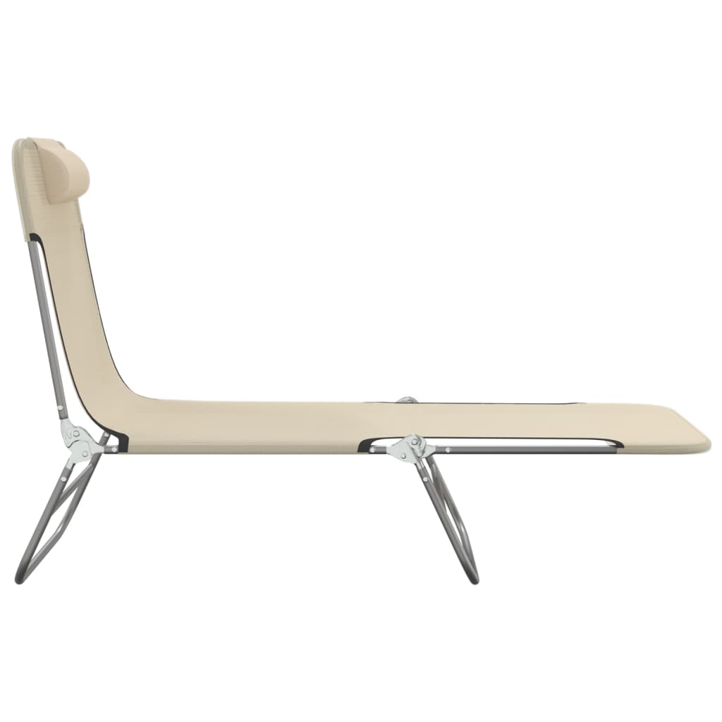 Folding sun loungers 2 pcs textilene and steel cream color